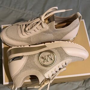 Michael Kors Cream and Gold Knit Sneakers